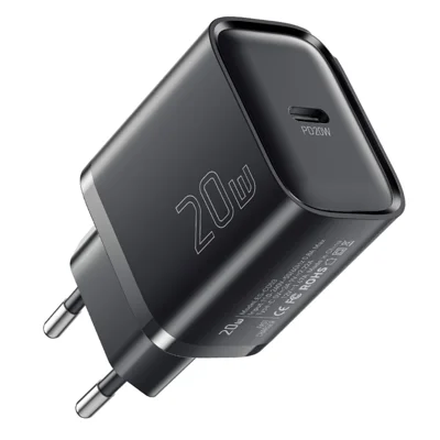 ESSAGER Max 20 W USB-C hurtiglader PRO-chipteknologi strømforsyning mini rejseoplader - Sort / EU-stik