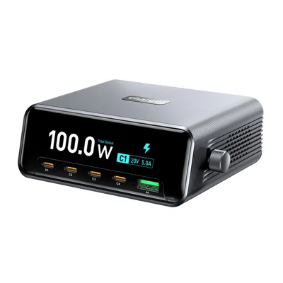 WLX-60D 5-Port GaN Charging Station 100W Max USB-A + 4 Type-C Desktop Charger with LCD Smart Display - US Plug