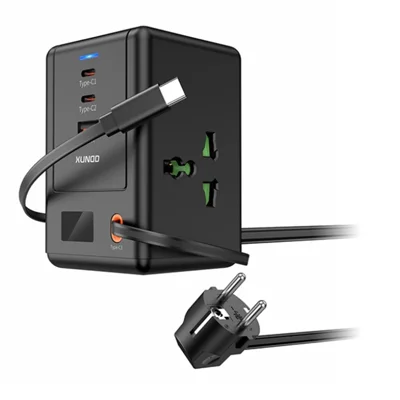 XUNDD XDCH-123 PD 30W Universal USB Power Strip with Retractable Cable Desktop Charging Station, 2 AC + 3 USB-C + 1 USB-A - EU Plug