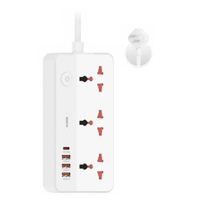 XUNDD XDCH-128 Universal USB Power Strip 7 in 1 PD 20W Fast Charging Station, 3 AC + 3 USB-A + 1 Type-C - US Plug