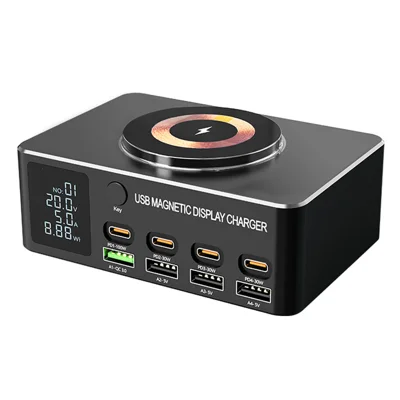 WLX-818D+ Smart Display Multi-Port Charger PD 140W Fast Charging Station Magnetic Wireless Charger - US Plug