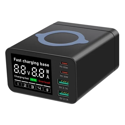 WLX-X9C 110W Multi-Port Charging Hub with Digital Display Wireless Charger Power Station - US Plug