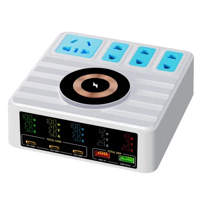 WLX-H13 140W High Power Intelligent Digital Display Multi-Port Smart Fast Charger Wireless Charging Power Strip, EU Plug