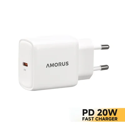 AMORUS PD 20W Typ-C Schnellladegerät für Smartphone / Tablet / Laptop USB-C Netzteil, EU-Stecker – Weiß