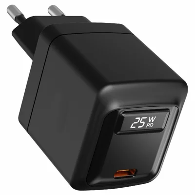 Bulk  Purchasing Digital Display PD 25W Single USB-C Charger Fast Charging Power Adapter for Phones / Tablets, EU Plug - Black