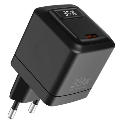 Bulk Purchasing PD 3.0 + QC3.0 35W USB-C GaN Fast Charger Digital Display Power Adapter for iPhone  /  iPad  /  MacBook  /  Android, EU Plug - Black