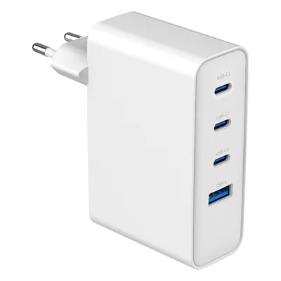 Massekøb 100W strømforsyning USB-A + 3 Type-C PD 3.0 + QC3.0 GAN hurtiglader til iPhone / Samsung / Xiaomi, EU-stik – Hvid