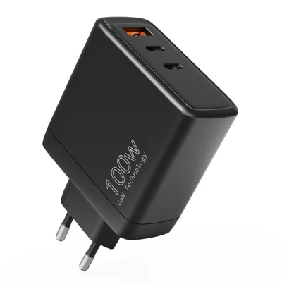 Massekøb PD 3.0 + QC3.0 100W GaN-lader USB-A + 2 USB-C hurtigladeadapter, EU-stik – Sort