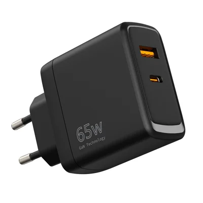 Massekøb PD 3.0 + QC3.0 65W USB + Type-C hurtigopladning GaN-lader til telefon / tablet / bærbar computer vægsæt, EU-stik - Sort