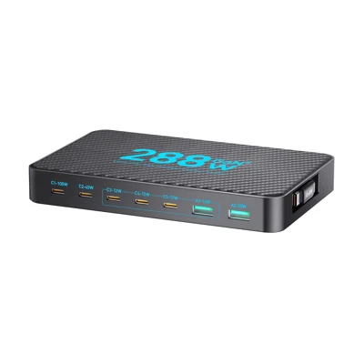 WLX-60A 8 in 1 Multi-Port Desktop Charging Station with Retractable USB-C Cable 100W GaN Fast Charger for Phones/Laptops - US Plug