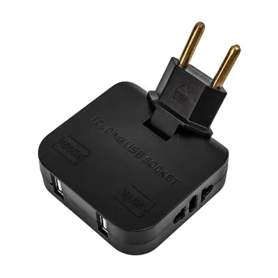 Adattatore di Alimentazione 4 in 1 con 2 USB-A + 2 Prese AC, Spina EU Orientabile di 180 Gradi, Convertitore di Viaggio 2500W - Nero