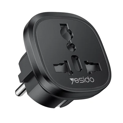 YESIDO MC44 EU Plug to Universal Socket Global Travel Adapter 100V-250V 10A Multi-Country Converter - Black