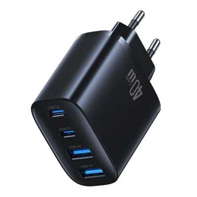USAMS CC330 T70 2 USB-A + 2 USB-C 4-Port GaN-Netzteil 20W Schnellladegerät, EU-Stecker - Schwarz