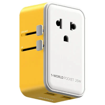 MOMAX UA32 1-World Pocket 25W GaN Globaler Reiseadapter 4-Port 1-Steckdose Universeller Wandladegerät-Adapter - Gelb