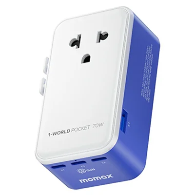 MOMAX UA36 1-World Pocket 70W GaN Global Travel Charger Adapter Universal Wall Charger Plug Converter - Blue