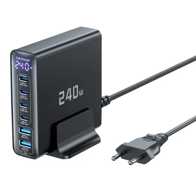 TOOCKI TCT240-33 Chargeur de Bureau 240W GaN, Station de Charge 6 Ports 4 USB-C+2 USB-A - Prise UE