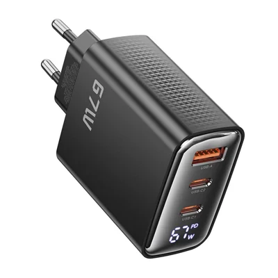 TOOCKI TCT67-22 67W GaN Ładowarka Ścienne 3 Porty USB 67W PD Szybkie Ładowanie z Cyfrowym Wyświetlaczem do iPhone MacBook - Wtyk UE