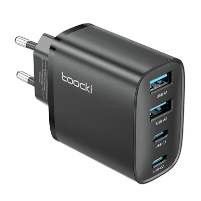 Chargeur rapide TOOCKI TC53402 40 W GaN, 4 ports, 2 USB-C, 2 USB-A, charge rapide PD 20 W, adaptateur secteur - Noir / Prise UE
