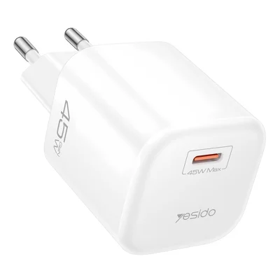YESIDO YC116 PD 45W GaN Ładowarka Jednoportowa Typu C, Szybkie Ładowanie z Plecionym Kablem USB-C - Wtyk EU