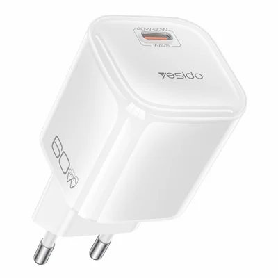 YESIDO YC117 40-60W USB-C GaN Charger with USB-C Cable Clear Dual-Color AVS DPS PPS Dynamic Fast Charging Adapter for Phone Tablet Laptop - White