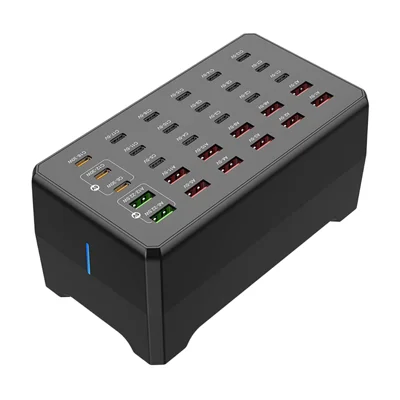 WLX-268F 30-Port Desktop Charger Hub with 18 USB-C and 12 USB-A Ports 30W Fast Charging Station - US Plug