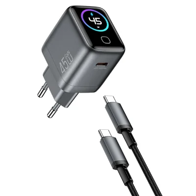 Chargeur mural WIWU CHG500 45 W USB-C GaN avec affichage intelligent, charge rapide PD QC pour iPhone, téléphone, ordinateur portable, prise UE