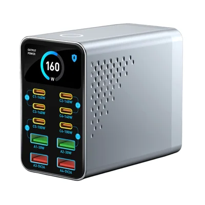 WLX-G2 Carregador Rápido 140W USB-A + USB-C Estação de Carregamento Desktop com 10 Portas GaN com Ecrã de 1,47 Polegadas - Tomada EUA