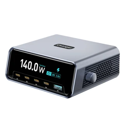 WLX-60G 140W GaN-lader 5 i 1 med smart display, hurtigopladning til skrivebord – US-stik