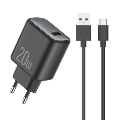 CELEBRAT C-D01 20W QC3.0 USB-A snabbladdare med EU-uttag, portabel laddstation med 1 m kabel – USB till Type-C-kabel