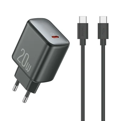 CELEBRAT C-D02 PD 20W snabbladdare med Type-C-uttag och EU-uttag, reseladdare med 1 m kabel – Type-C till Type-C kabel
