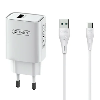 CELEBRAT C-H13 18W snabbladdare QC 3.0 Enkel USB-A-port EU-adapter med 1 m laddkabel - USB-A till Type-C-kabel