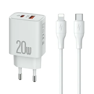 CELEBRAT C-H15 20 W EU-uttag PD snabbladdare Dubbla portar USB-A + Type-C-adapter med 1 m laddkabel – Type-C till IP-kabel