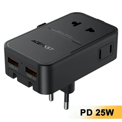 ACEFAST Z12 PD 25W GaN reseladapter 4-port-laddare för internationell resa - Svart