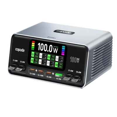 WLX-80D 165W GaN 8-Port Desktop Charging Station Support AVS & PPS Protocol with 4 Retractable Cables and HD Smart Screen for Laptop Tablet Phone - US Plug