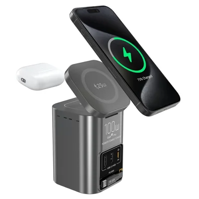I161D GaN Charging Station 25W Wireless USB 3.0 Hub HD 2.0 65W Retractable USB-C Cable - US Plug