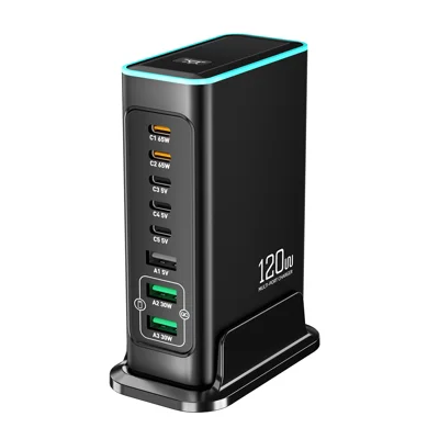 WLX-F8N USB-A + USB-C 8-Port GaN-Ladegerät 65W Schnellladestation für Desktop - US-Stecker