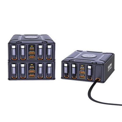 BK-129D 100W GaN Desktop-Schnellladestation 7-Port mit 4 einziehbaren USB-C-Kabeln – EU-Stecker