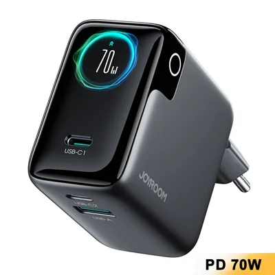 JOYROOM PODIX TF70 70W Single Port Max GaN Charger 3-Port Digital Display Fast Charging Power Adapter, EU Plug - Tarnish