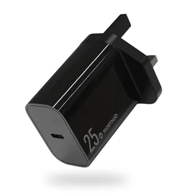 NORTHJO NOPD250601UK Travel USB C Charger Block PD 25W Fast Type C Charger - UK Plug/Black