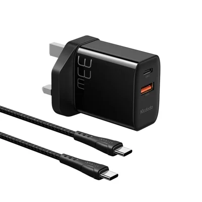 MCDODO MDD PD33W PD Dual Output Fast Compatible Charger Set USB A+USB C Charger Adapter Block with Type-C to Type-C Cable - UK Plug