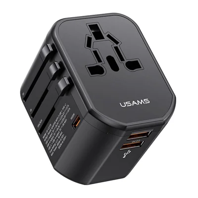 USAMS US-CC179 T59 Adaptador de Carga Rápida Dual USB + Type-C PD 20W Conector de Viaje Global