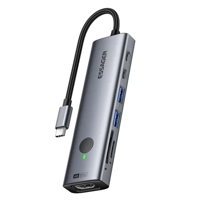 ESSAGER 7 In 1 Expansion Hub with 4K 30Hz HD / Type C / USB 3.0 / SD TF Card Slot Docking Station