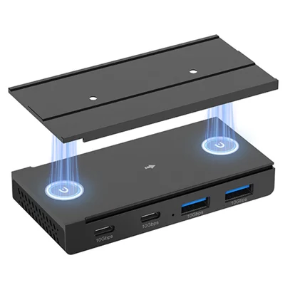 HST-2A2C USB Hub Magnetic Rail Expansion Dock 2 x USB3.2 + 2 x Type-C Splitter Adapter - Black