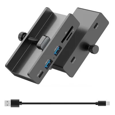 YW-HCL-2A1CTS-Pro 5Gbps Data Transfer 5 Ports Hub Type C 3.0 + 2 USB 3.0 + SD / TF Card Reader Clip On External Dock Station - Black