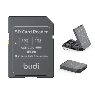 BUDI CP582B multifunktions SD/TF-kortlæser med 4 SD-spor og 8 TF-spor, 5 Gbps højhastighedskortlæser