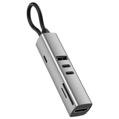 TYS-7HD-2C 100W 4K Type-C to HDTV 7-in-1 Hub Adapter with 2 USB-C / USB 3.0 / PD 100W / SD / TF Card Reader for Windows / MacOS / Linux / Android - Silver