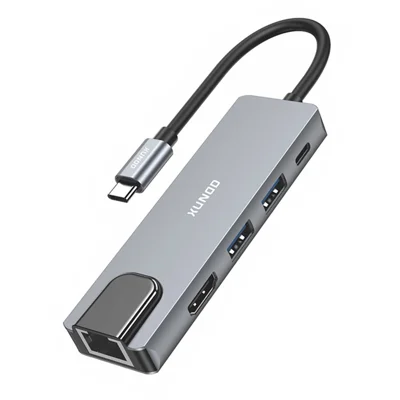 XUNDD XDDC-070 Multi-Port Adapter 5 in 1 USB-C Hub with 4K HD  /  Ethernet  /  PD Charging Ports - Grey