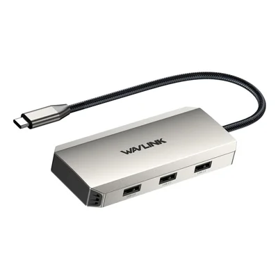 WAVLINK WL-UMD308L Triple 4K Docking Station USB-C Hub Adapter with HD / DP / 100W PD Ports for Laptops - Silver