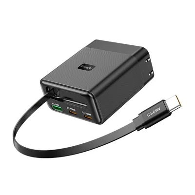WLX-60B GaN-Ladegerät mit einziehbarem Kabel 65 W PD-Schnellladestation für Tablets / Telefone, für den Gebrauch am Desktop – US-Stecker