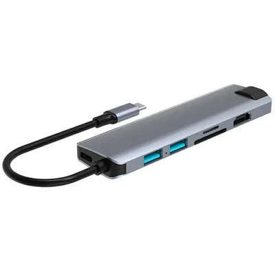 HC-75LC 7 in 1 USB C Docking Station 4K HD PD 100W Charging Gigabit Ethernet Hub with USB 3.0 SD / TF Card Reader - Grey